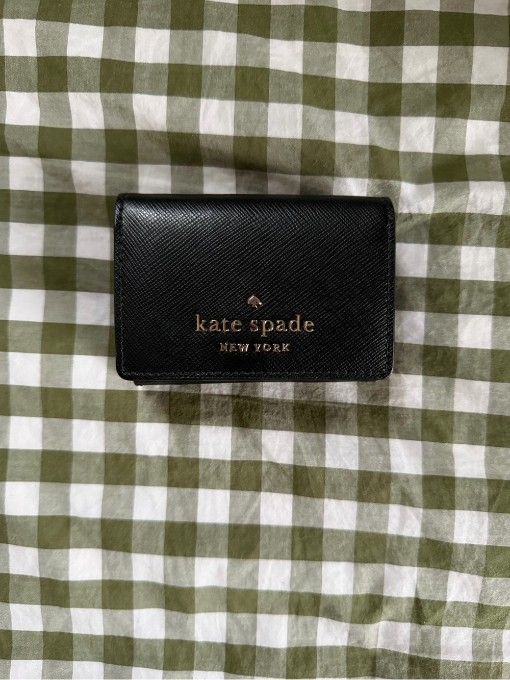 kate spade Black Saffiano Leather Card & Key Holder with Gold Logo